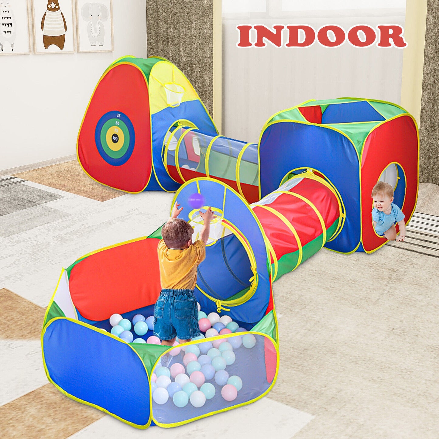 5 In1 Kids Play Tents Up Tunnel Baby Toddler Crawl Pit Playhouse Portable