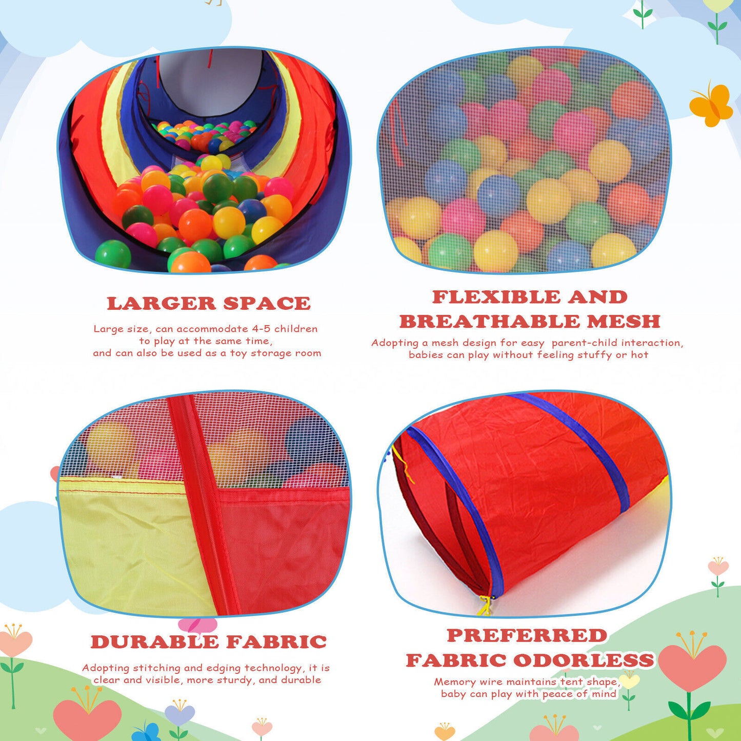 5 In1 Kids Play Tents  Up Tunnel Baby Toddler Crawl Pit Playhouse Portable