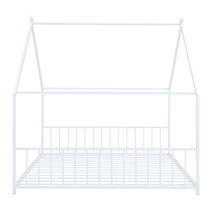 Full Size Metal House Bed, White
