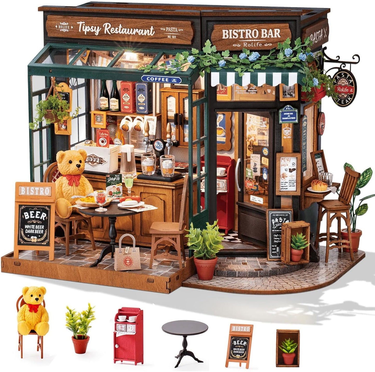 Rolife DIY Miniature House Kit Model Kits For Adults To Build Home Desk Bookshelf Decoration Tipsy Restaurant Craft Kits Hobbies For Adults Gift Idea For Girls Boys Kids
