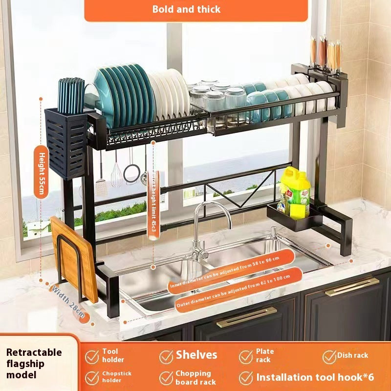 Retractable Kitchen Sink Storage Shelf Bowl Rack Tableware Drain Rack Sets