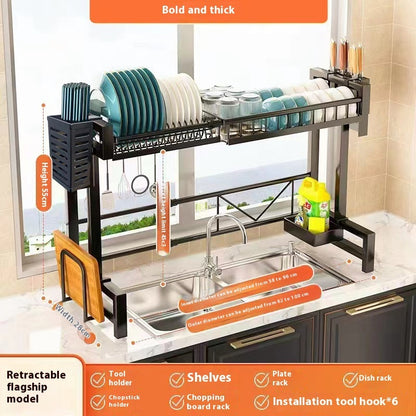 Retractable Kitchen Sink Storage Shelf Bowl Rack Tableware Drain Rack Sets