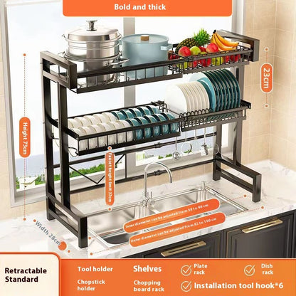 Retractable Kitchen Sink Storage Shelf Bowl Rack Tableware Drain Rack Sets