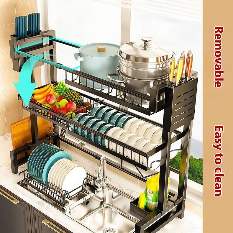 Retractable Kitchen Sink Storage Shelf Bowl Rack Tableware Drain Rack Sets