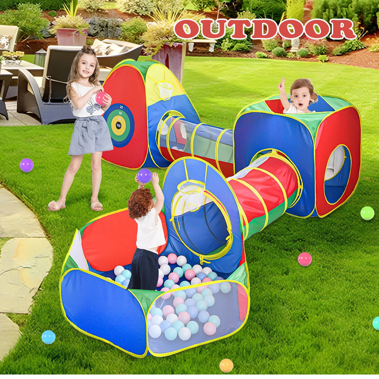 5 In1 Kids Play Tents  Up Tunnel Baby Toddler Crawl Pit Playhouse Portable