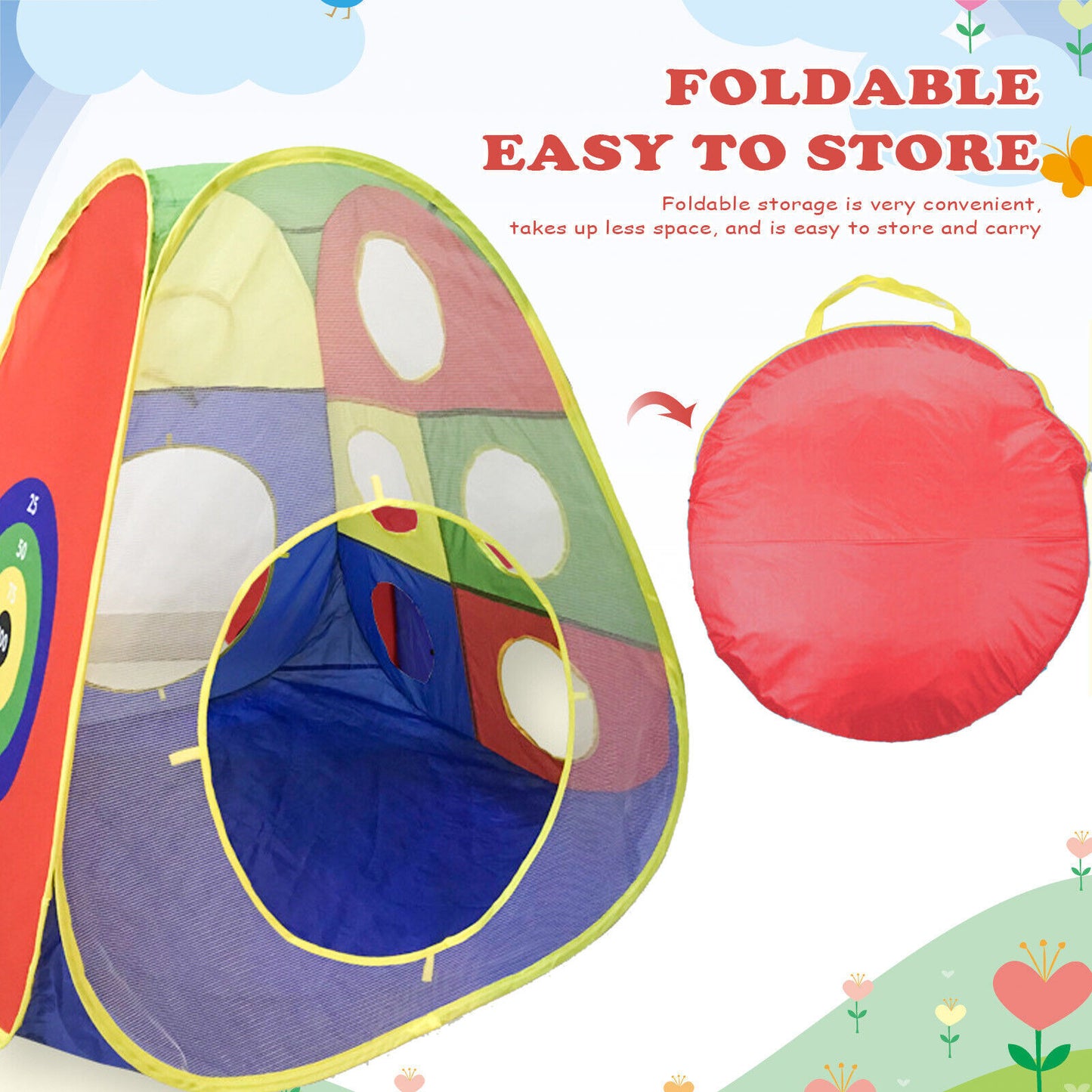 5 In1 Kids Play Tents  Up Tunnel Baby Toddler Crawl Pit Playhouse Portable