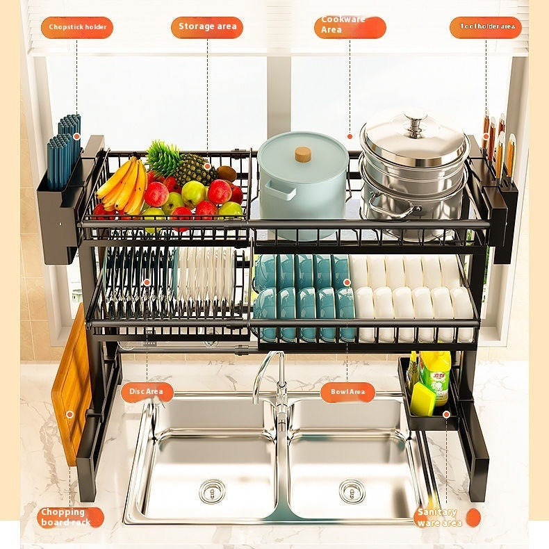 Retractable Kitchen Sink Storage Shelf Bowl Rack Tableware Drain Rack Sets