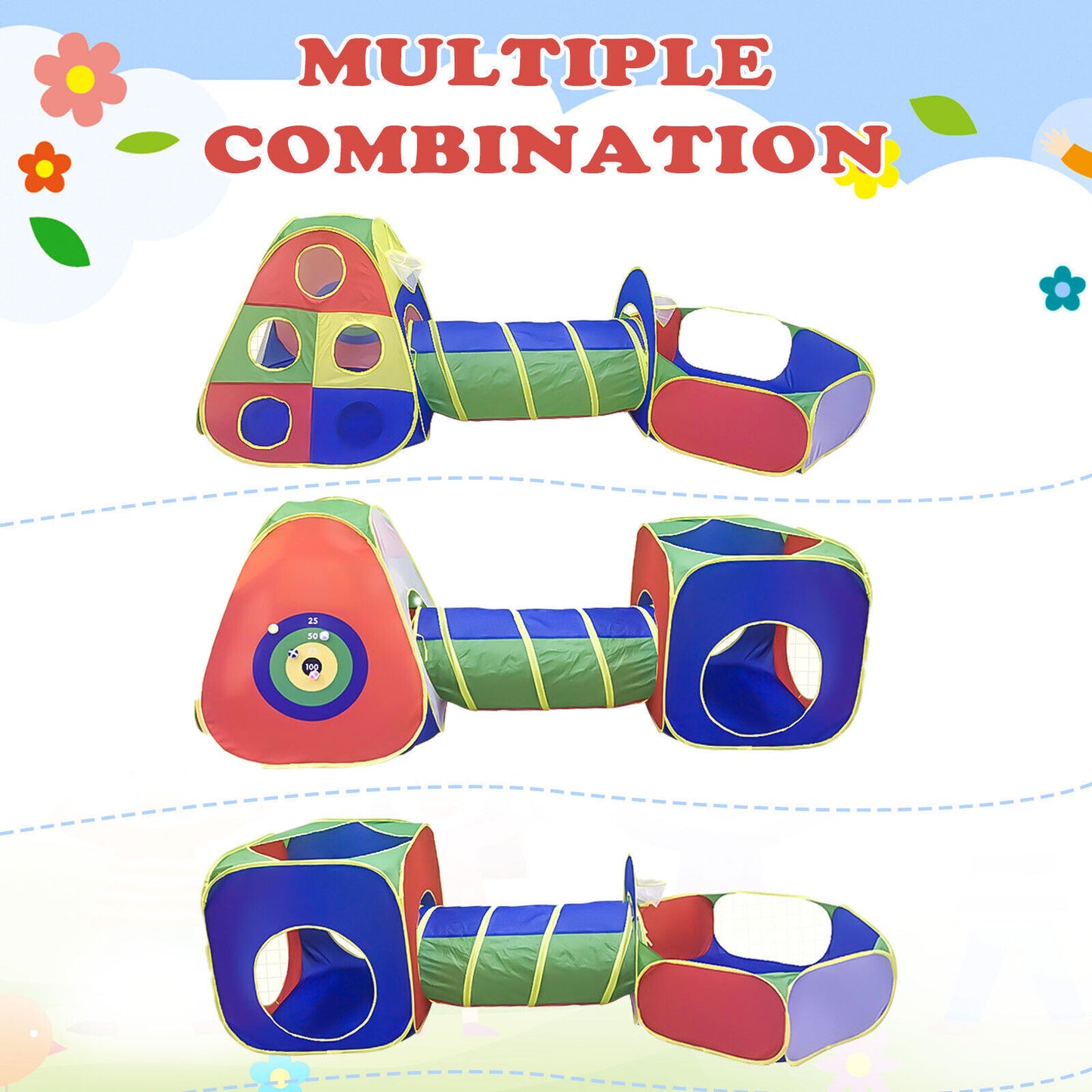 5 In1 Kids Play Tents  Up Tunnel Baby Toddler Crawl Pit Playhouse Portable